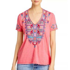 JOHNNY WAS Coral Laurelle Embroidered Relaxed BohemianT-shirt Sz S